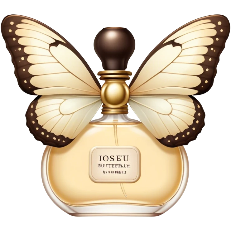 A delicate butterfly with wings in ivory and beige, and a flacon of vintage-style cream aesthetic perfume emoji