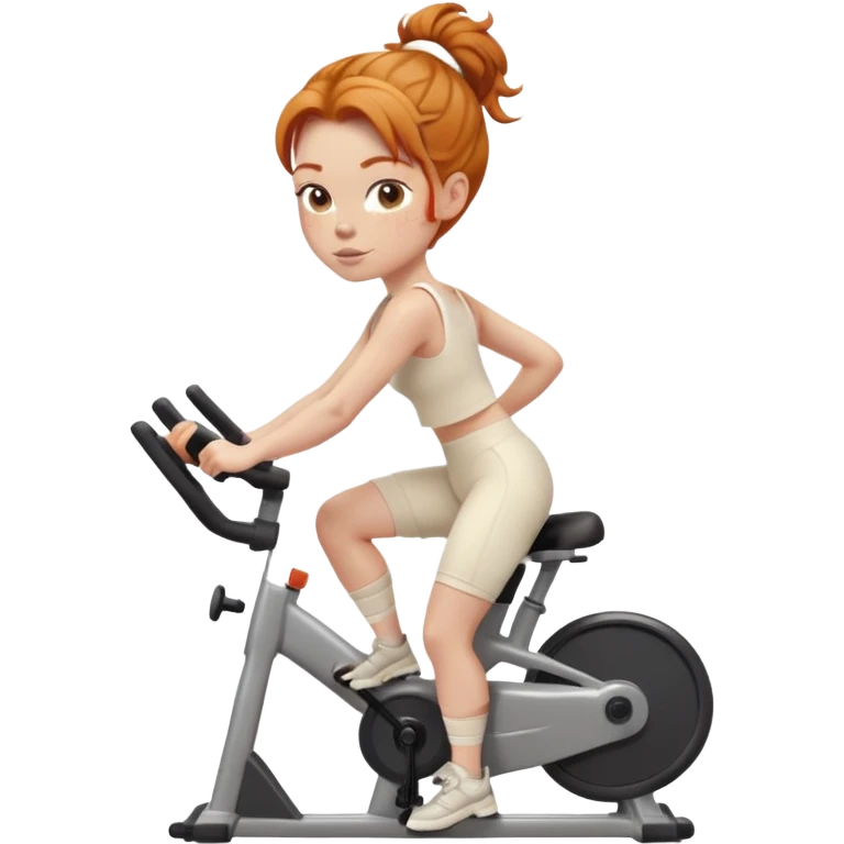 Fit Ginger girl big head messy bun riding stationary bike cream outfit emoji