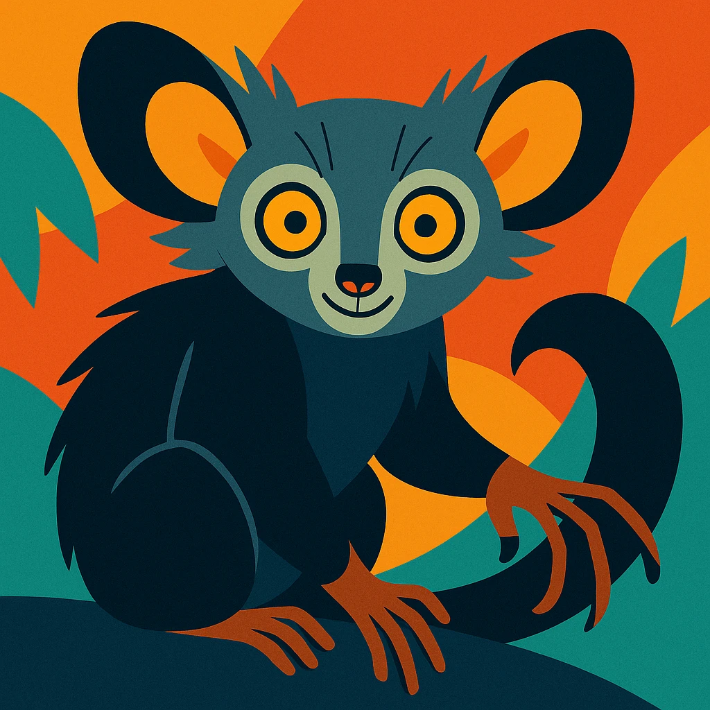 aye-aye, exotic animal from Madagascar, vibrant toon style emoji