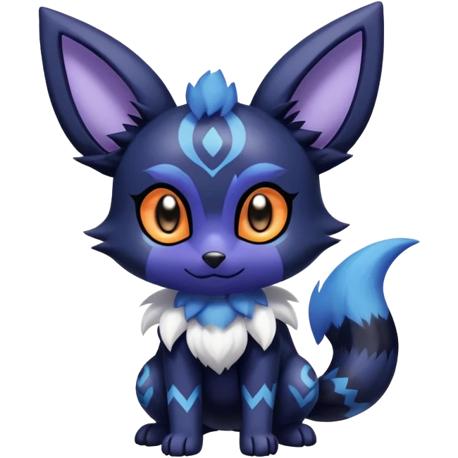 Shiny Cute Adorable Umbreon-Litten-Noibat-Meowstic-Hybrid-Creature with pattern-markings emoji