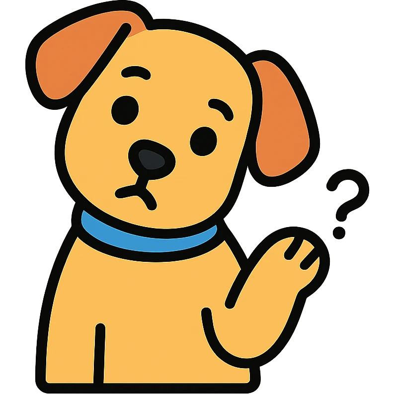 dog with a curious expression, head tilted, paw raised as if asking a question, color outline icon emoji