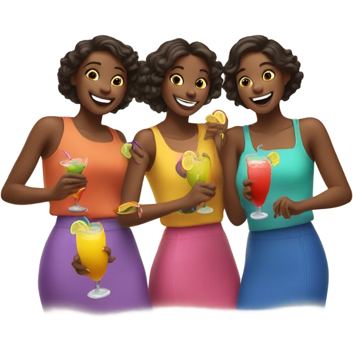 5 girls dancing with drinks emoji