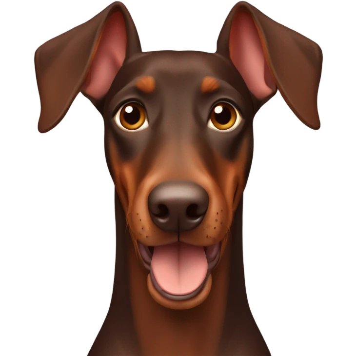 Red and brown Doberman without cropped ears face facing front happy expression  emoji