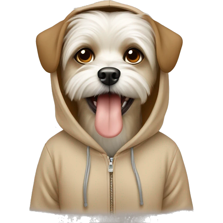 Maltese dog with big eyes and tounge out Wear a Brown beige hoodie emoji