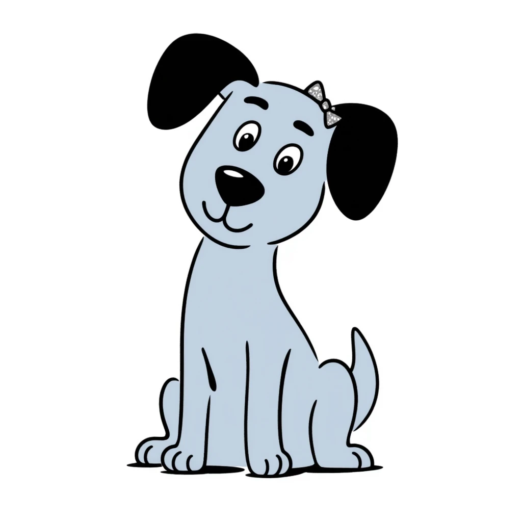 Blue Great Dane with a sparkly bow on its ear, hand-drawn cute style emoji