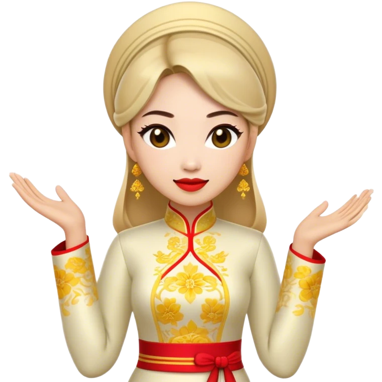 Cinematic Realistic Ao Dai Pop Culture Emoji, featuring an elegant portrayal of the traditional Vietnamese dress rendered with graceful textures and vibrant, cultural lighting. emoji