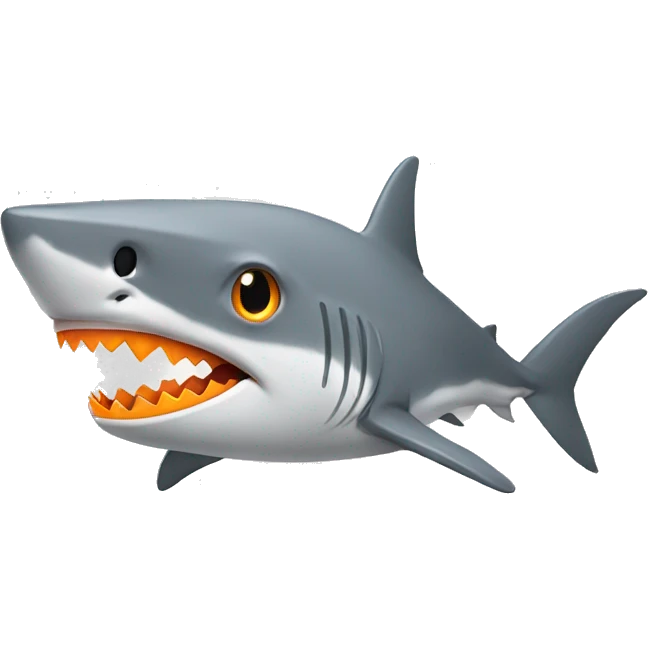 
Gray shark with orange cartoon eyes looking at a laptop emoji