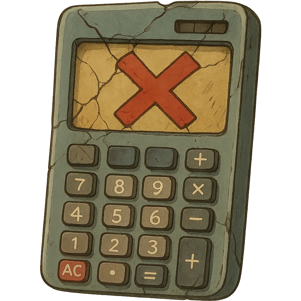 ghibli style broken calculator with a big red cross emoji