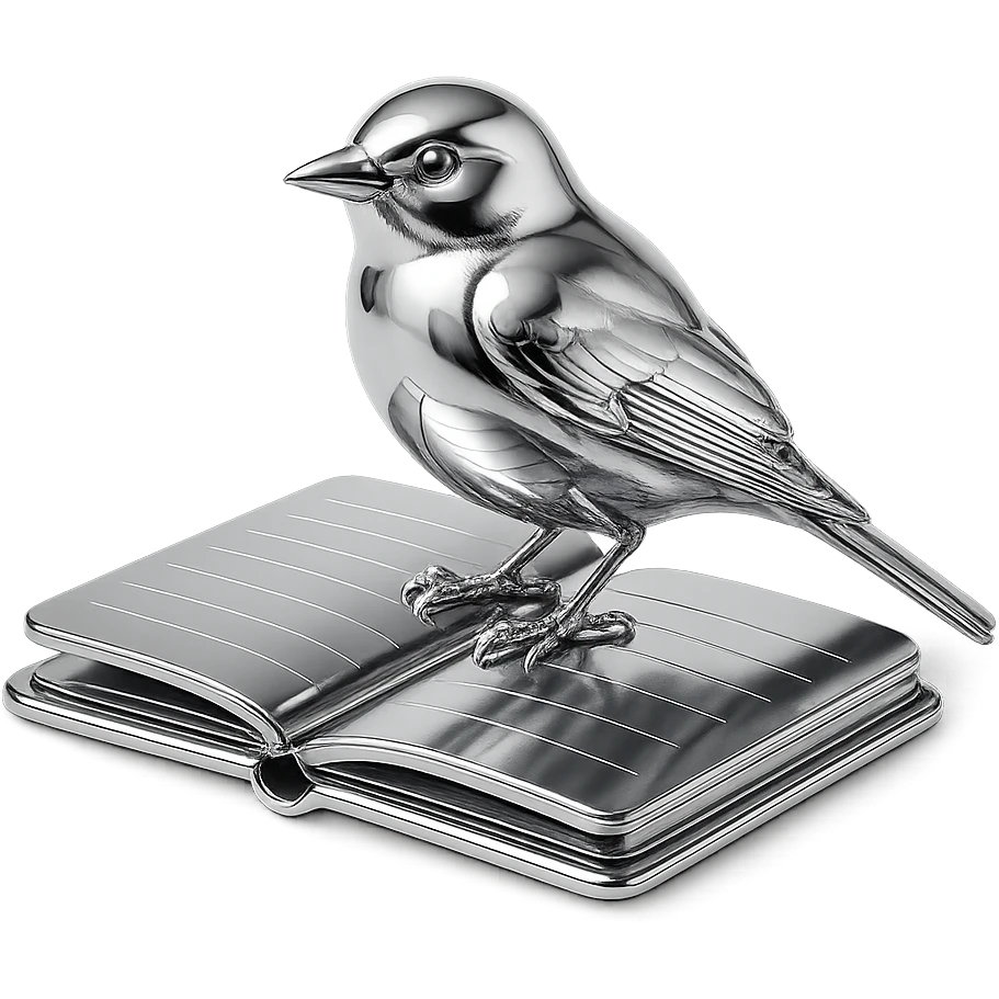 A bird sitting on an opened notebook emoji