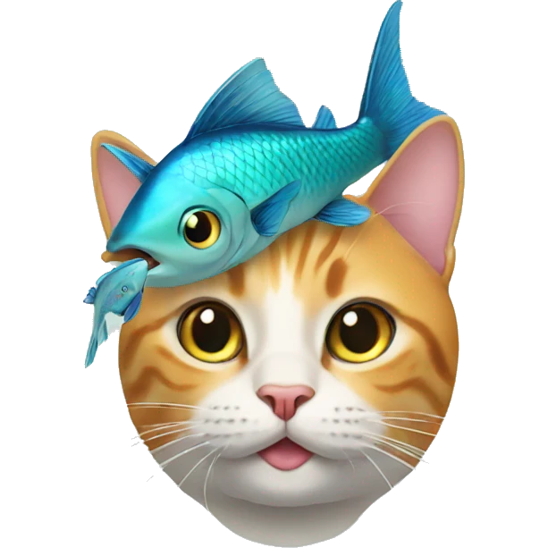 Cat wearing a fish on its head emoji