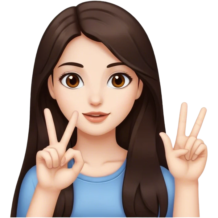 Ok sign, pretty girl, long hair, brown eyes, natural lips, white skin, dark brown hair emoji