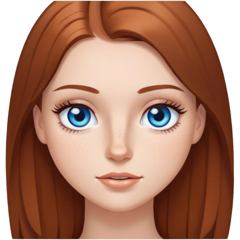 A white girl with brown straight hair with blue eyes and long lashes and has freckles emoji
