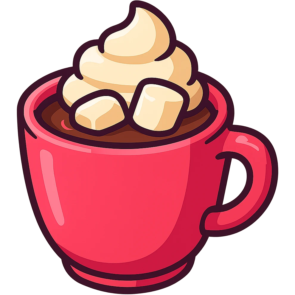 hot chocolate in a pink cup, 3D cartoon style, playful emoji