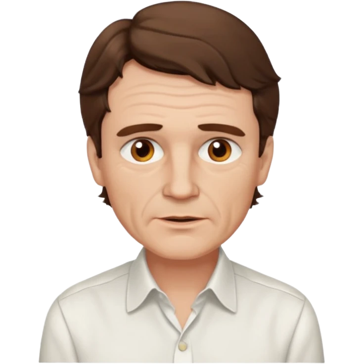 create an emoji of a man with wrinkles. he has an English gentleman look, a few hairs at the chin no moustache with short wavy brown hair, brown eyes, pale skin, natural lips. he wears a white shirt emoji