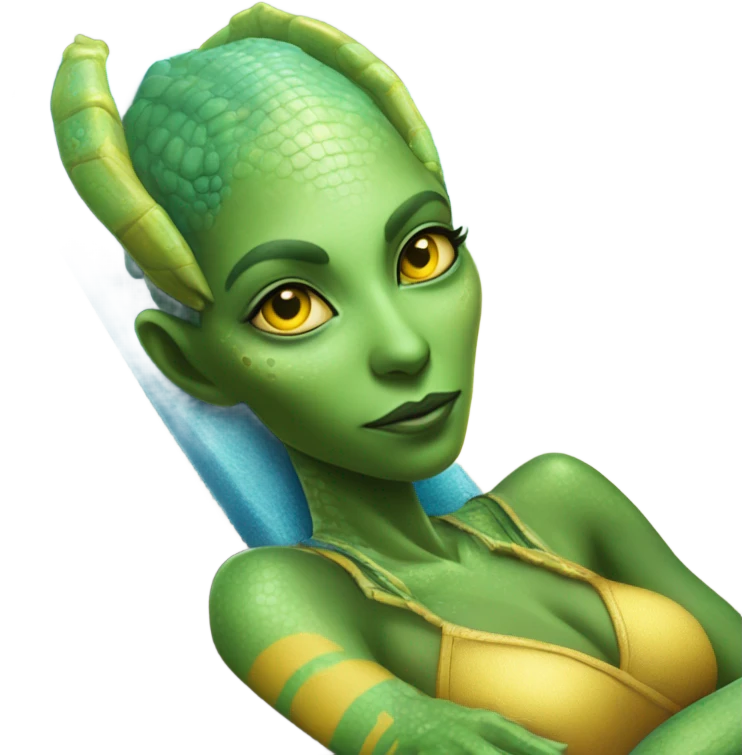 a Reptilian alien woman laying on the beach emoji