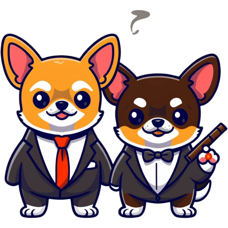 2 Chihuahua dogs in James Bond suits smoking big fat cigar emoji