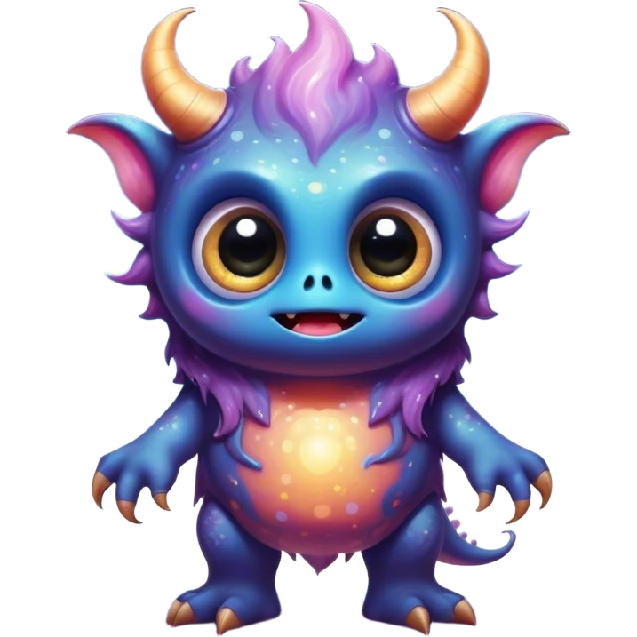 3D, create an image of a cartoon monster with big eyes, thomas kinkade and paul lehr, pixar cute character design, by Anne Stokes, splashes of neon galaxies, adorably cute, drew struzan inspiration, by Wojciech Korneli Stattler, beautiful mattepainting emoji