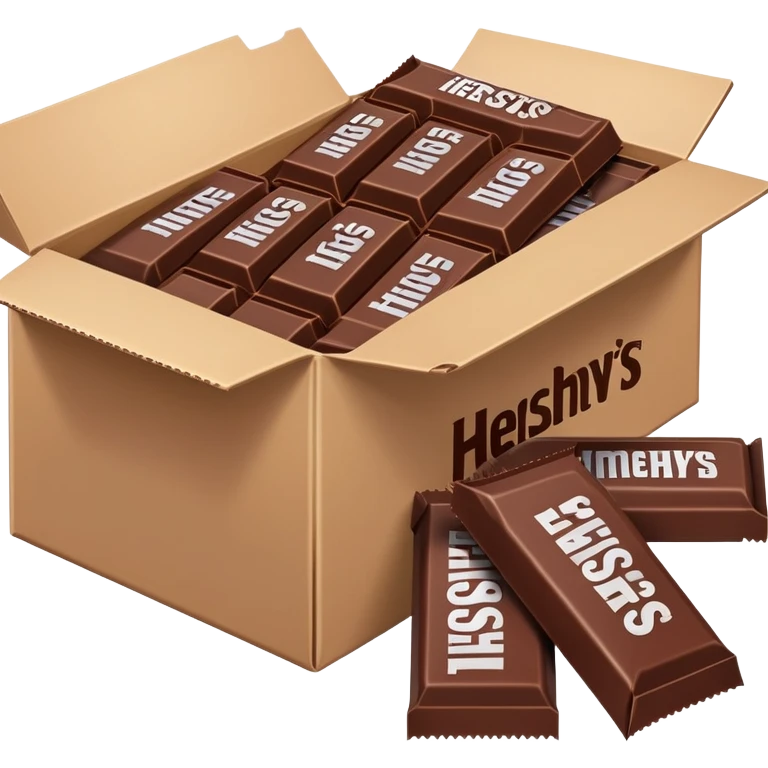 cardboard box full of wrapped Hershey's chocolate bars emoji