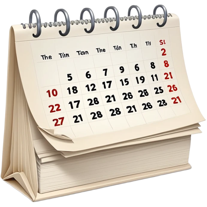 Calendar with marked date showing the 15th, desk calendar with torn pages emoji