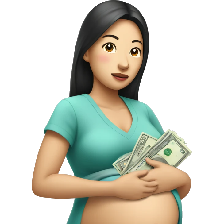 Pregnant Asian woman in the hospital with a wad of money in her hand emoji