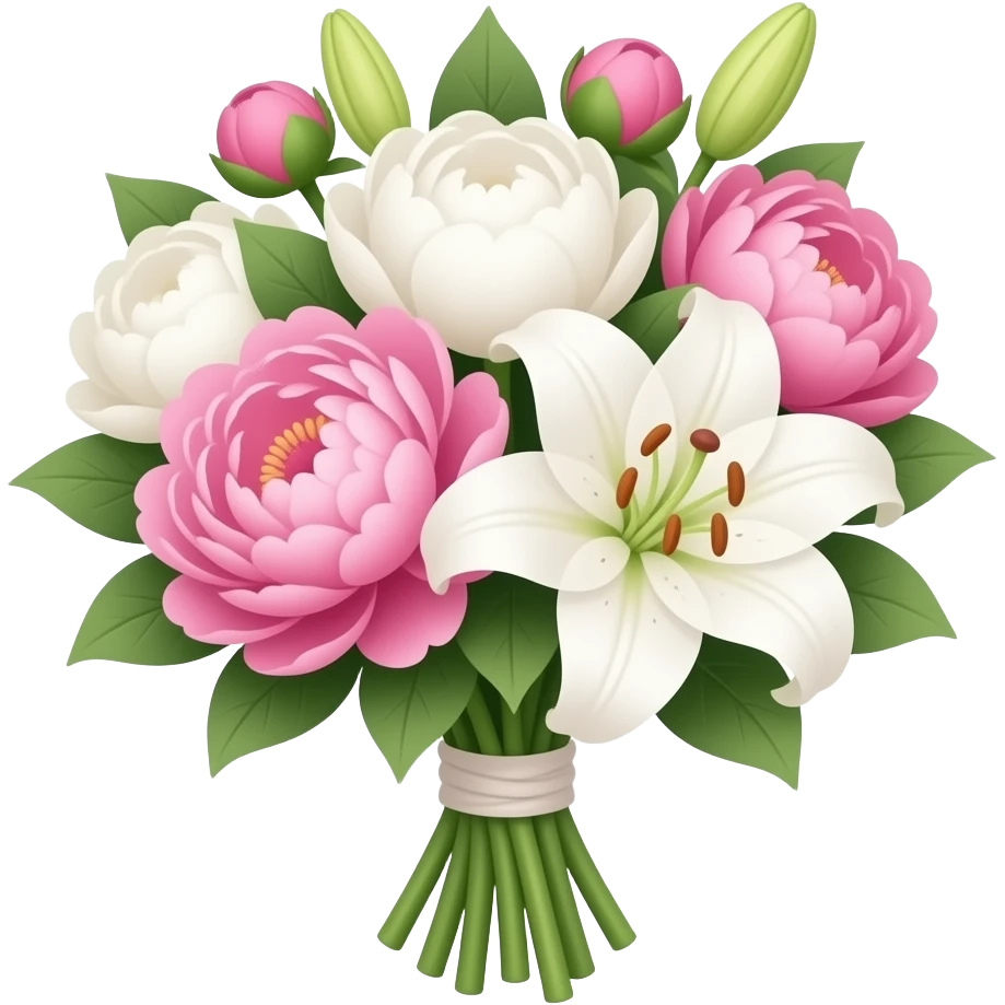 Pink and white Peunies and lily bouquet emoji