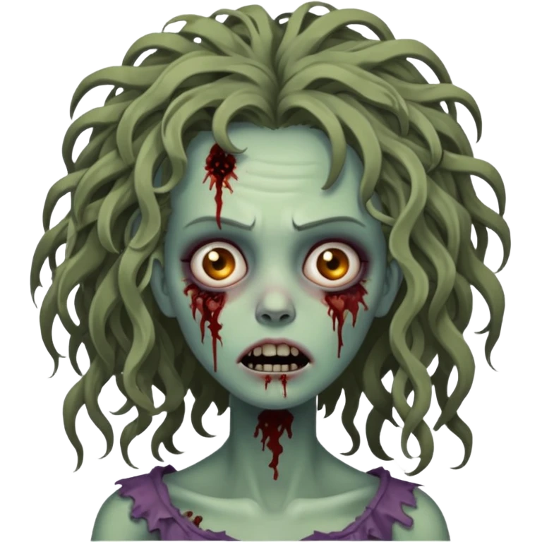 Mulher zumbi com pés escura ferimentos e um cabelo crespo emoji