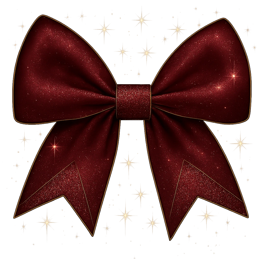 Change the sparkly pink bow with extra glitter, stars, and gold outline to a burgundy color, keeping the gold outline and stars intact. The background should be transparent. emoji