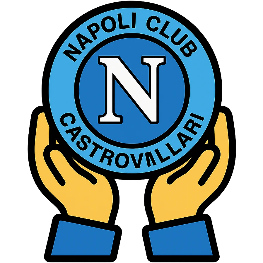 child's hands holding a ball with the logo of NAPOLI CLUB CASTROVILLARI prominently displayed, icon style emoji
