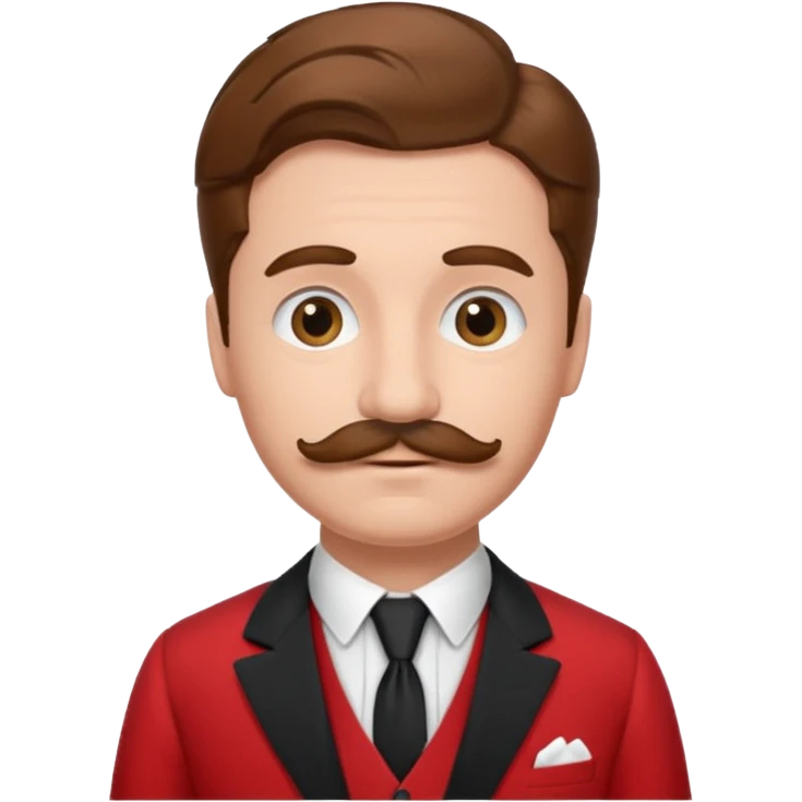brown haired man with chaplin-mustache and red suit emoji