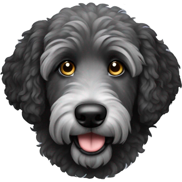 Black with gray golden doodle with black ears  emoji