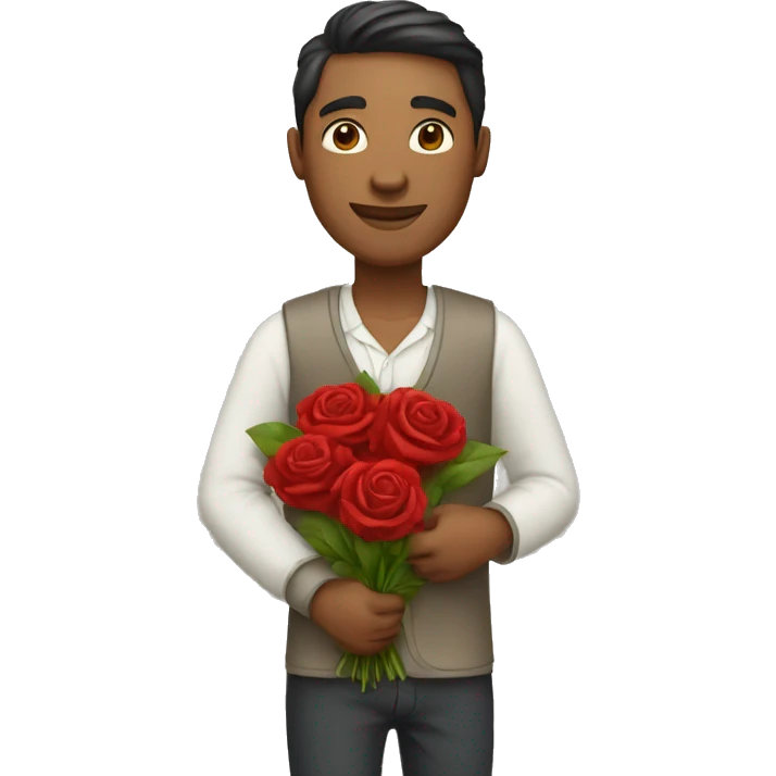 Ypung man with social cloths carrying a bouquet of red rose flowers emoji