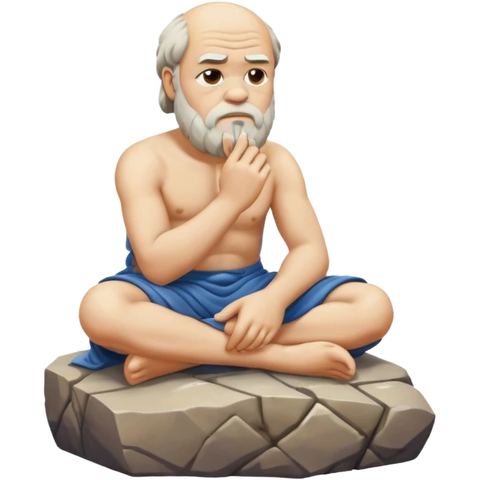 Socrates thinking, sitting on a stone, pondering emoji
