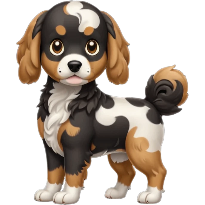 Black medium size mixed cocker shitsu dog, stand like full body dog emoji emoji