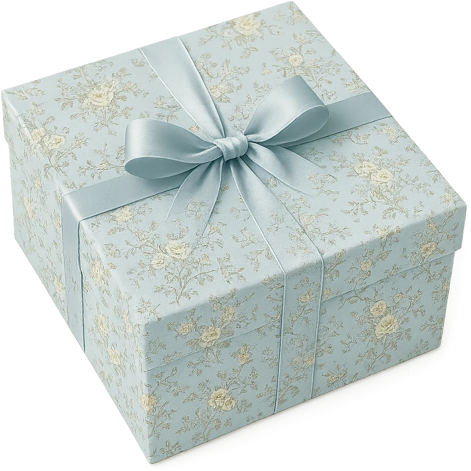 Elegant Rococo pale white blue ditsy floral gift box  , remove background emoji
