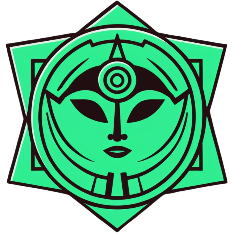 Ancient Maya emotion symbol, strictly only white and deep dark green colors, geometric sharp lines, angular, minimalist glyph style emoji