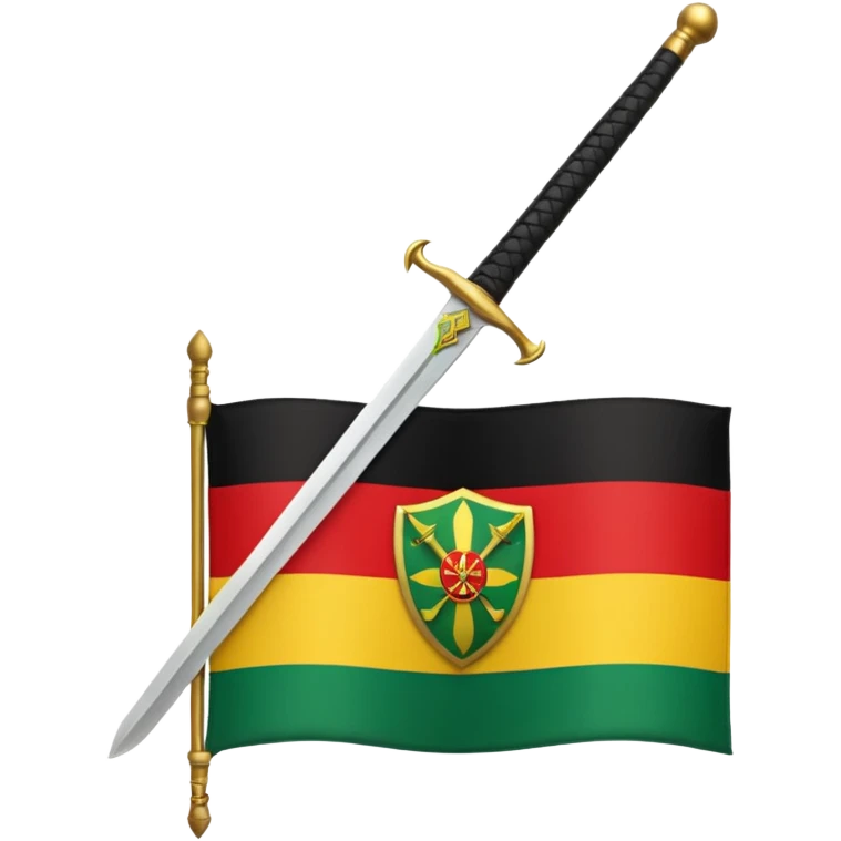Solaani black green yellow and red heritage flag with African sword crest in the middle  emoji