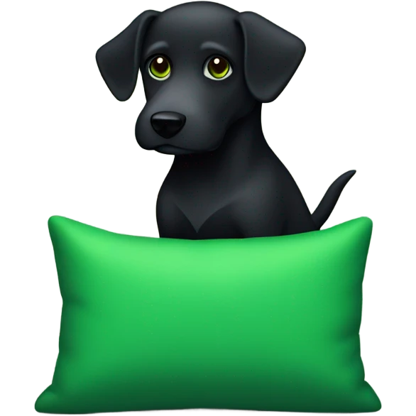 Black dog holding green pillow emoji