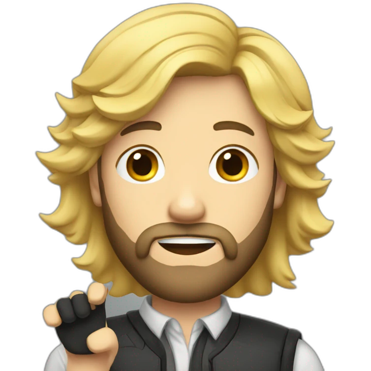 a man with blond hair and a dark beard with a hand raised in salute emoji