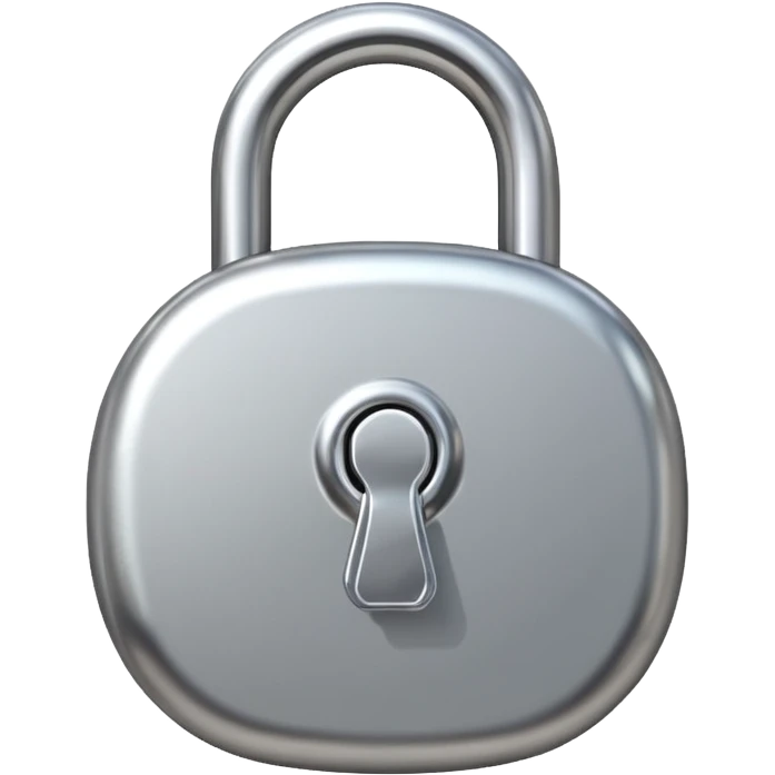 Chrome silver lock emoji, iOS emoji style, smooth metallic surface, rounded edges, reflective highlights, minimalistic emoji