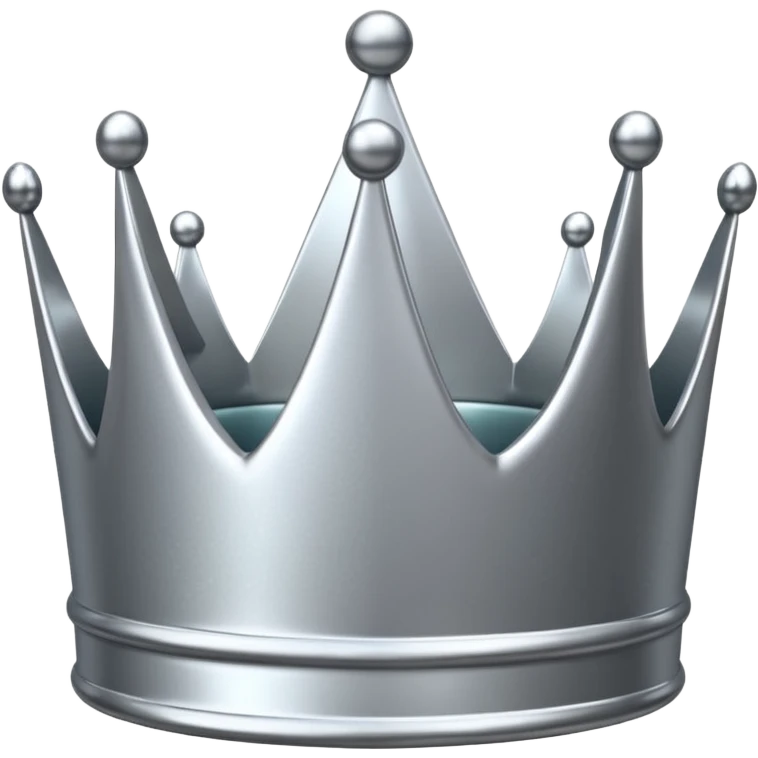 A luxury silver crown emoji, chrome metallic finish, smooth rounded edges, subtle sparkle, polished reflective surface, cute proportions, iOS emoji style, centered on a clean white background, soft studio lighting, no outlines emoji