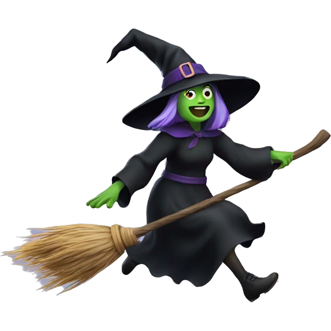 Scarry witch, flying to the right on a broom emoji