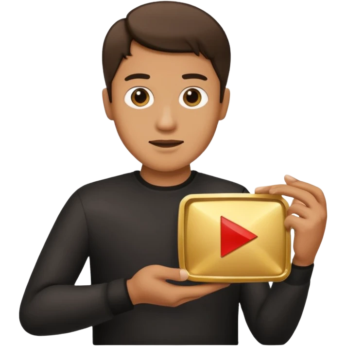a man holding youtube golden play button emoji