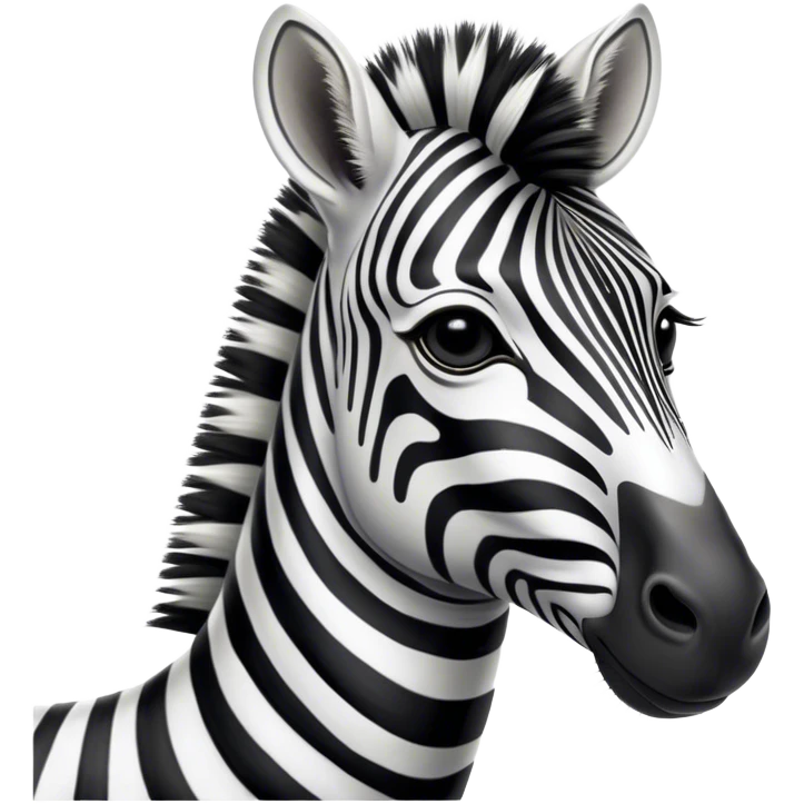 Cinematic Noble Zebra Portrait Emoji, Poised and regal, with a lean, elegant build and a striking Fur of bold black and white stripes, deep-set soulful piercing eyes, Simplified yet sharp and sophisticated features, highly detailed, glowing with a soft, dignified glow, high shine, intelligent and graceful, stylized with an air of savannah chic, focused and attentive, soft glowing outline, capturing the essence of a watchful and confident equine, so majestic it feels as though it could gallop out of the screen with effortless authority! emoji