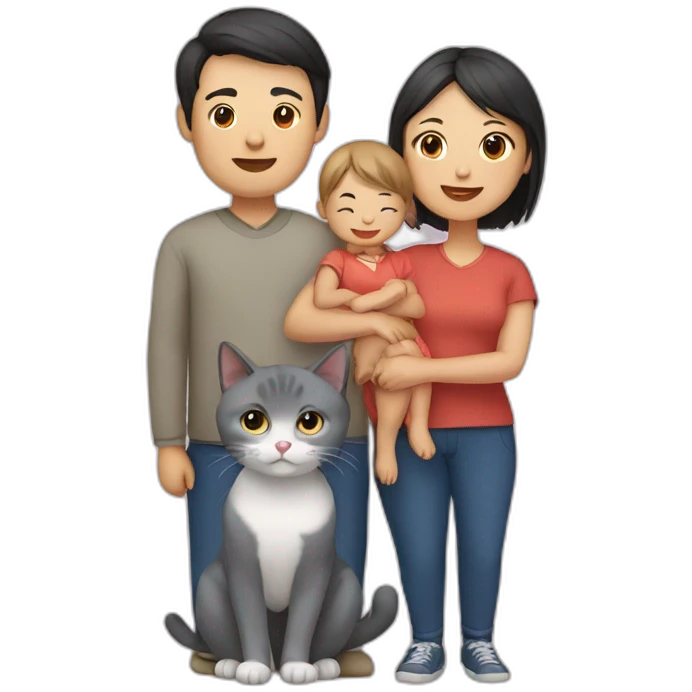 Family(2 Chinese people) with a British blue cat emoji