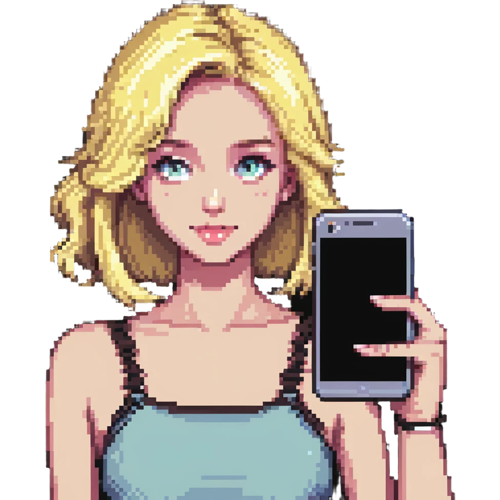 blonde girl taking a selfie emoji