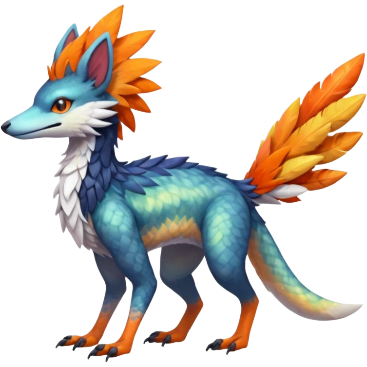 Colorful Fruity Iridescent Warm-colored Tropical Exotic Vernid-Sergal-Trico-Silvally-Nargacuga-fusion-hybrid-animal-creature, full body emoji