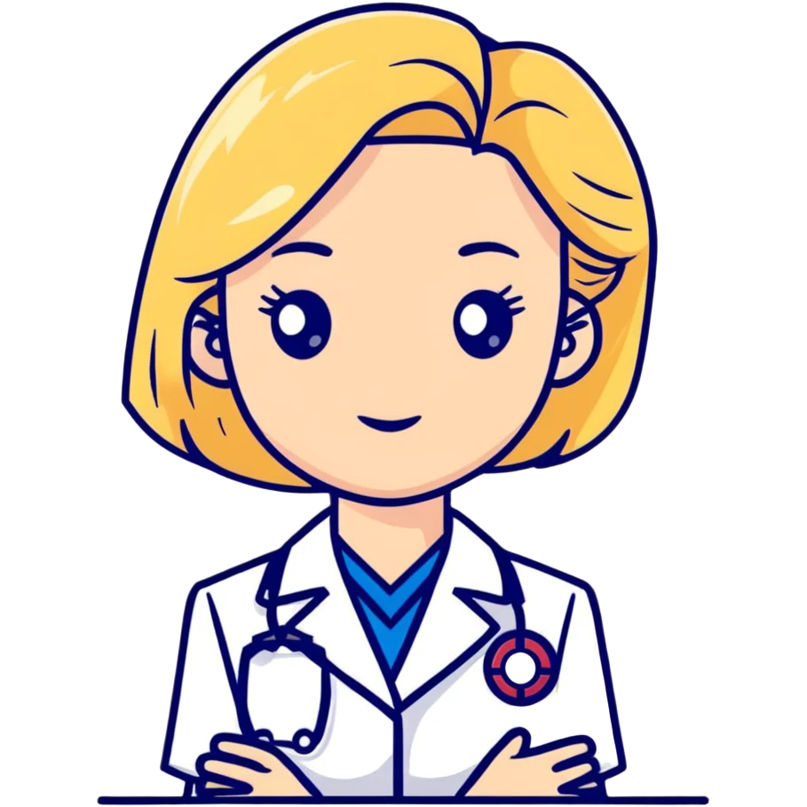 blonde woman kinesiologist in medical uniform with thoughtful face emoji