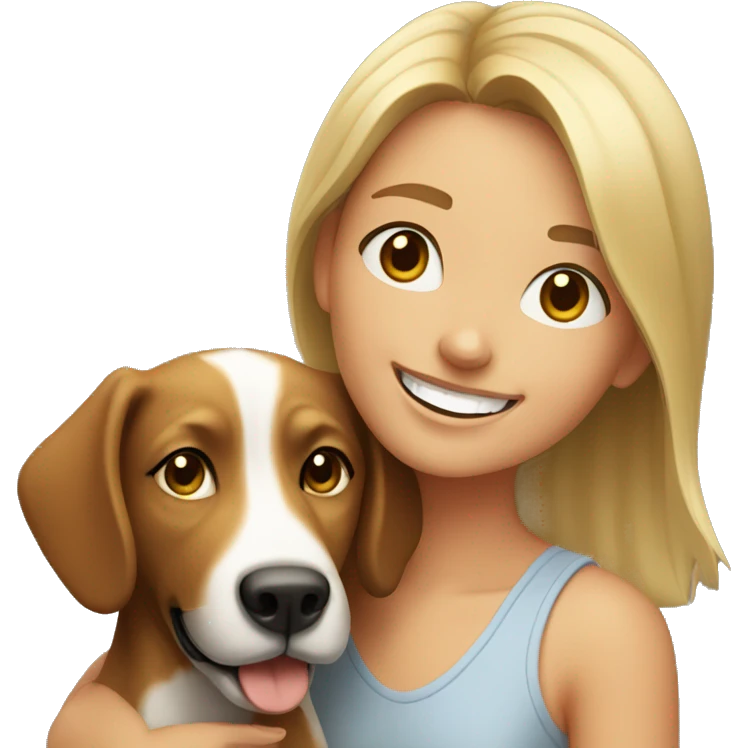 smiling girl with dog indoors emoji