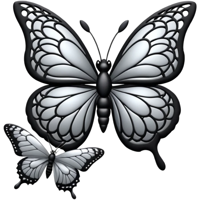 Black and silver filigree rose with a stunning butterfly, 3D, extremely detailed design emoji