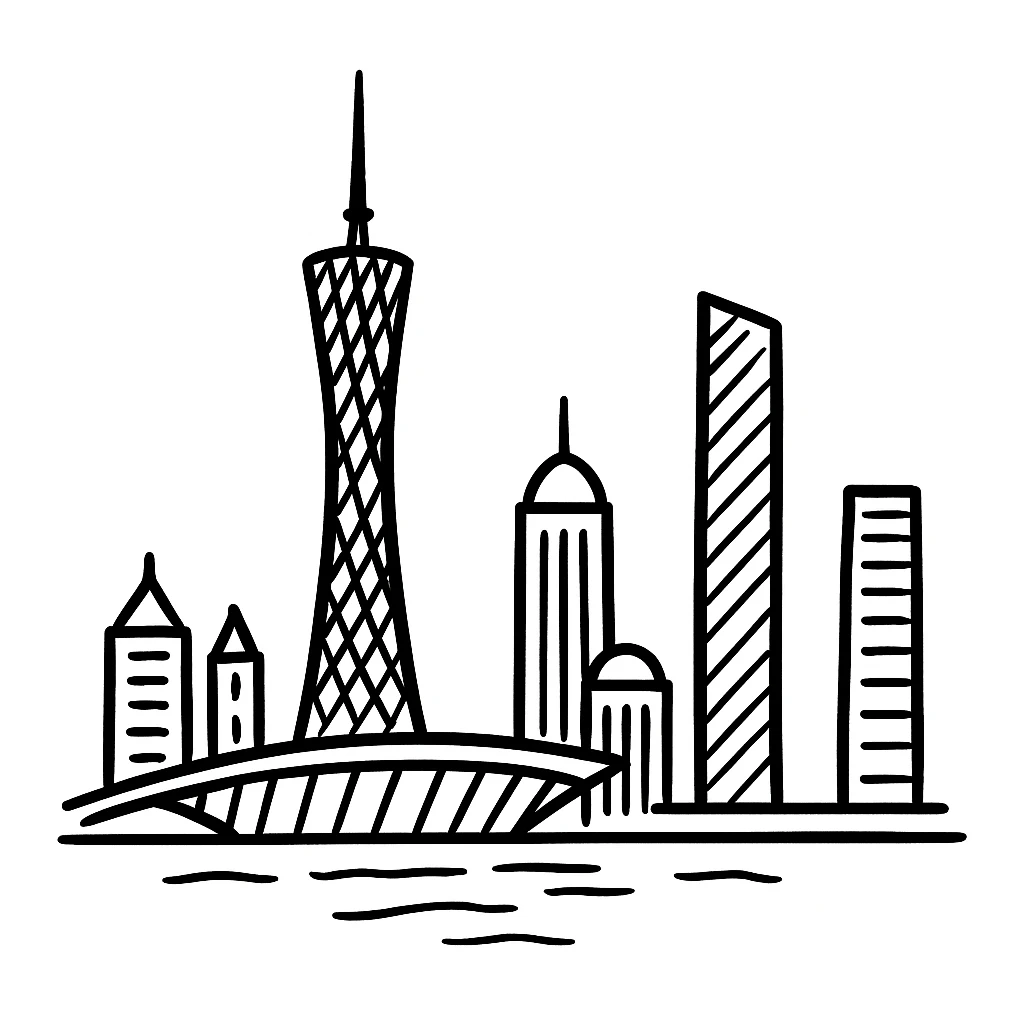 Guangzhou Tower, black doodle style emoji